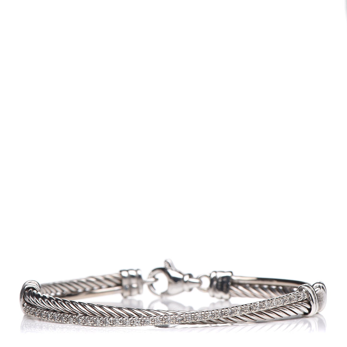 Sterling Silver 14K White Gold Diamond 3mm Crossover Bracelet