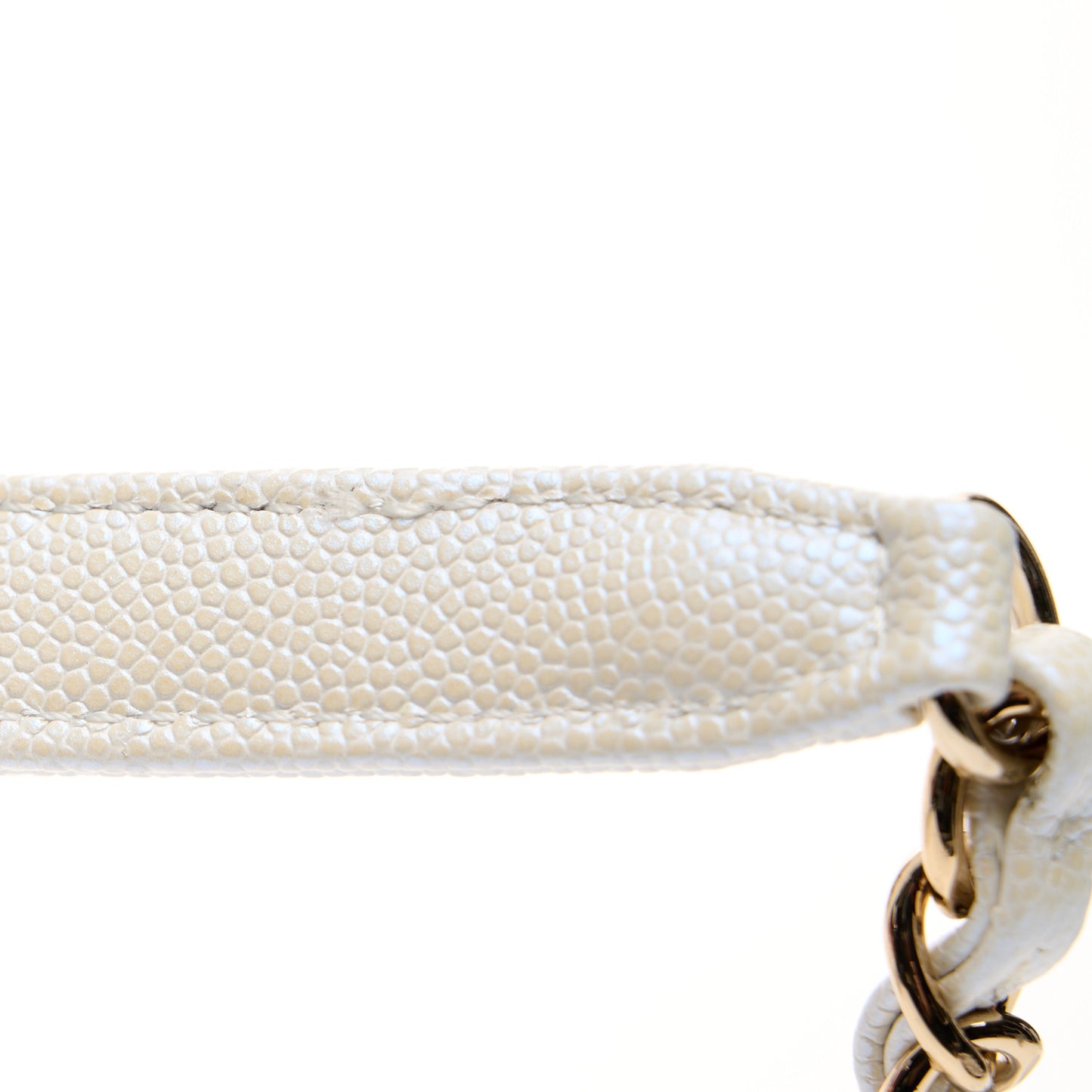 Iridescent Caviar Coco Handle Strap White