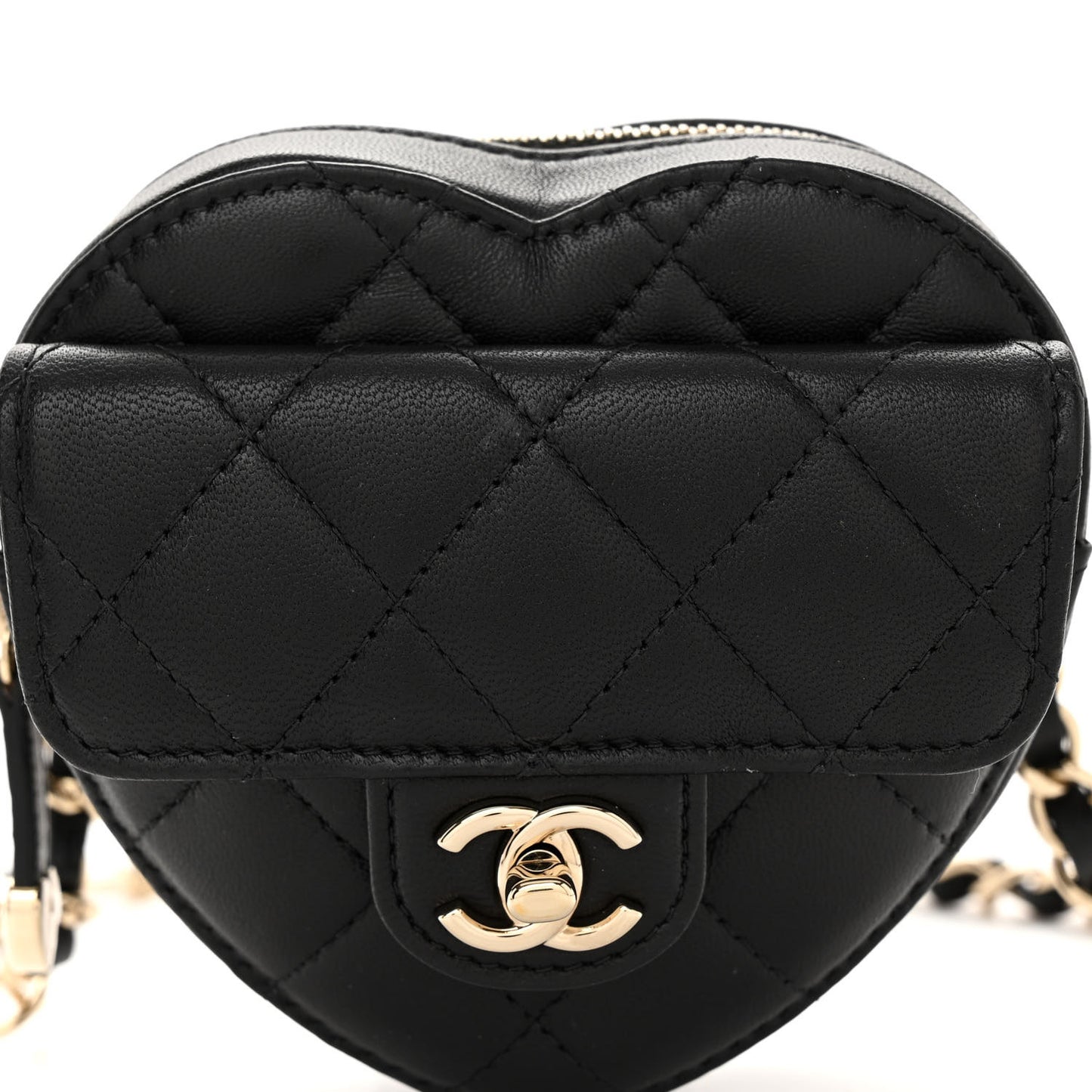 Lambskin Quilted CC In Love Heart Waist Belt Bag With Chain Black