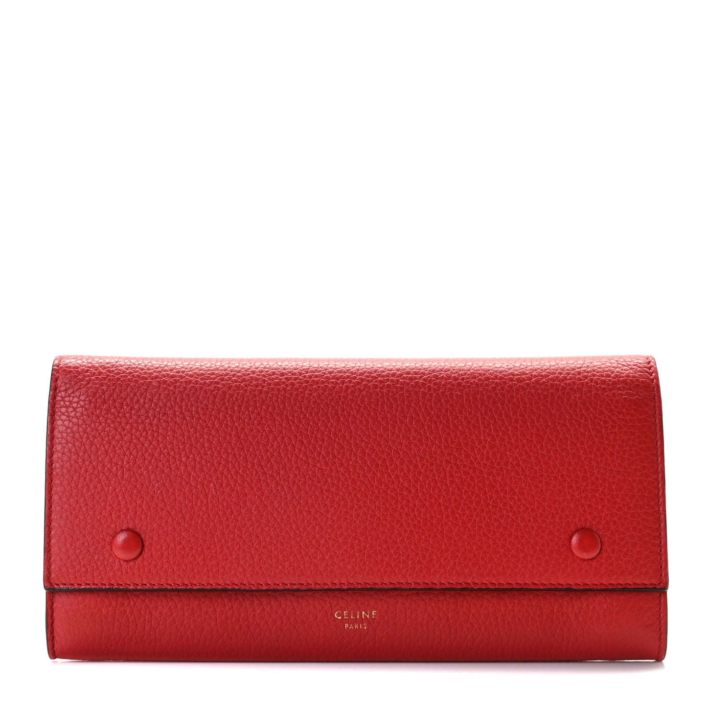 Drummed Calfskin Large Multifunction Flap Wallet Coquelicot