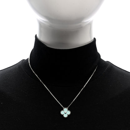 Van Cleef & Arpels 18K White Gold Diamond Celadon Green Sevres Porcelain Vintage Alhambra Pendant Necklace 2 of 5