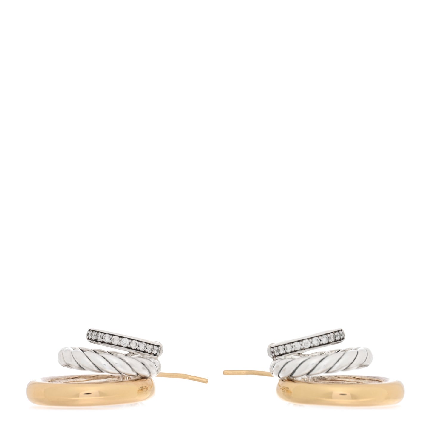 18K Yellow Gold Sterling Silver Mercer Three Row Hoop Earrings