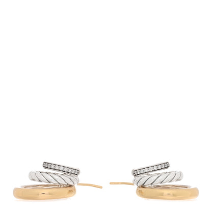 David Yurman 18K Yellow Gold Sterling Silver Mercer Three Row Hoop Earrings 3 of 4