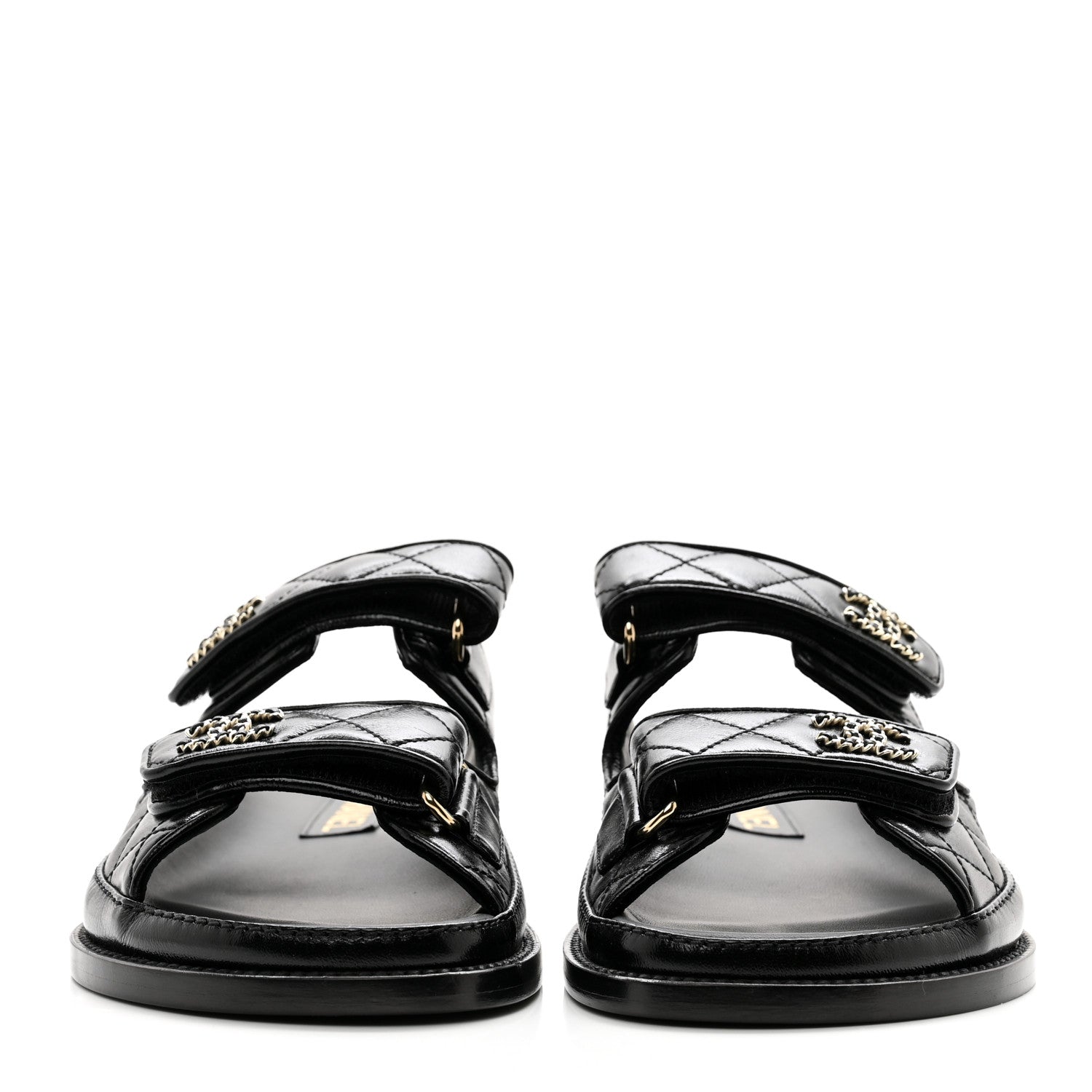 Chanel Lambskin Quilted Velcro Dad Chain CC Slide Sandals 36 Black 2 of 9