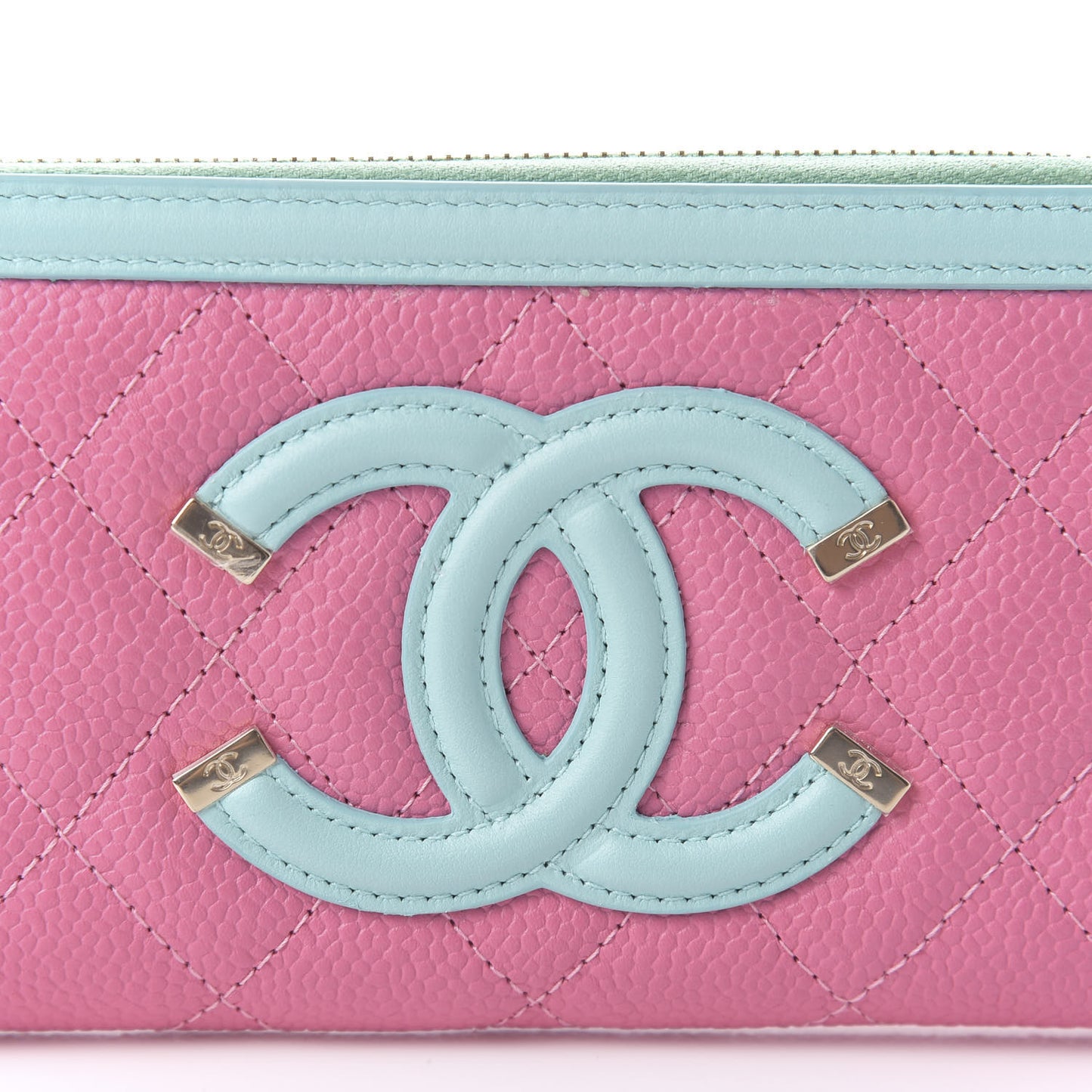 Caviar Quilted Medium Filigree Zip Around Wallet Pink Blue Green