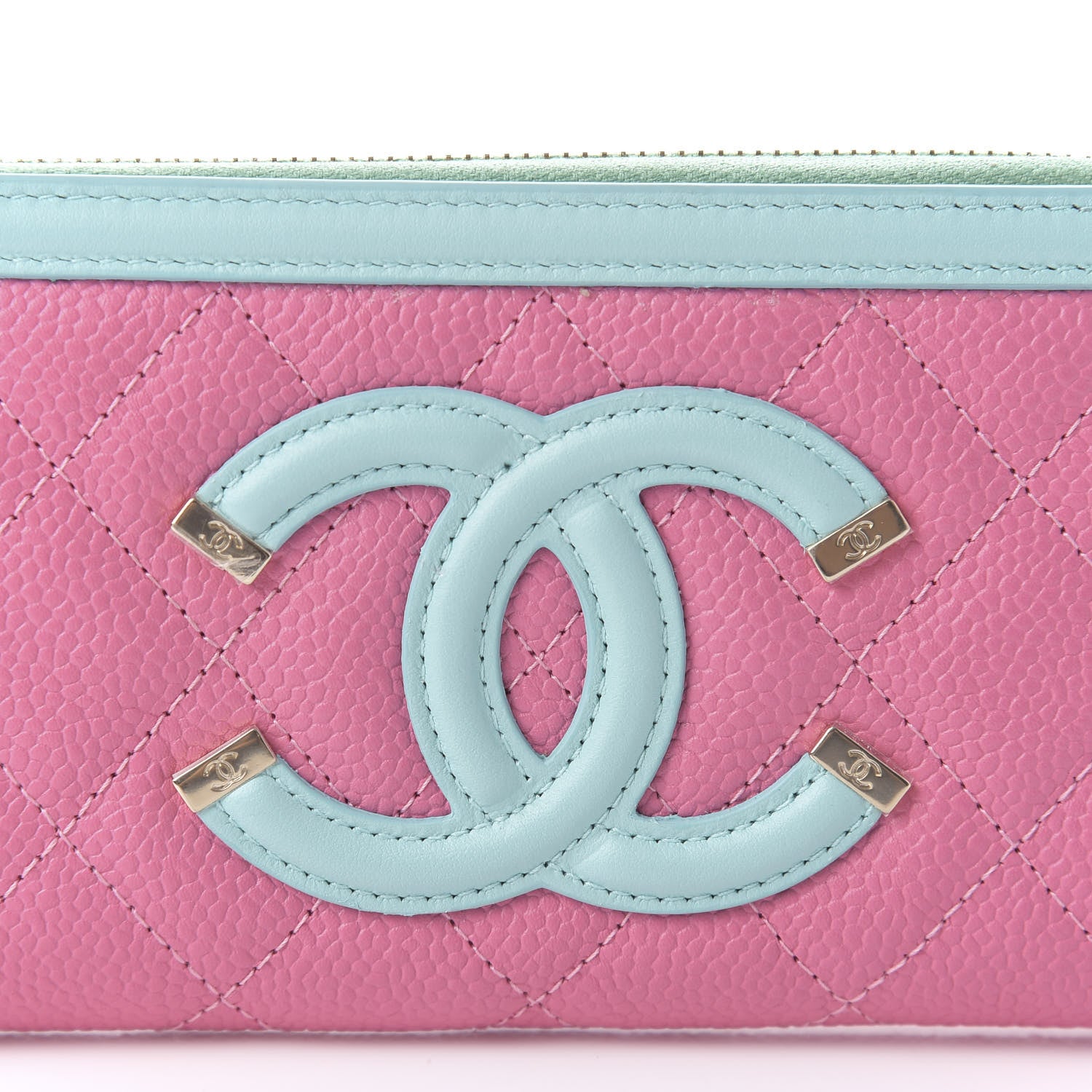 Chanel Caviar Quilted Medium Filigree Zip Around Wallet Pink Blue Green 9 of 9