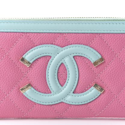 Chanel Caviar Quilted Medium Filigree Zip Around Wallet Pink Blue Green 9 of 9