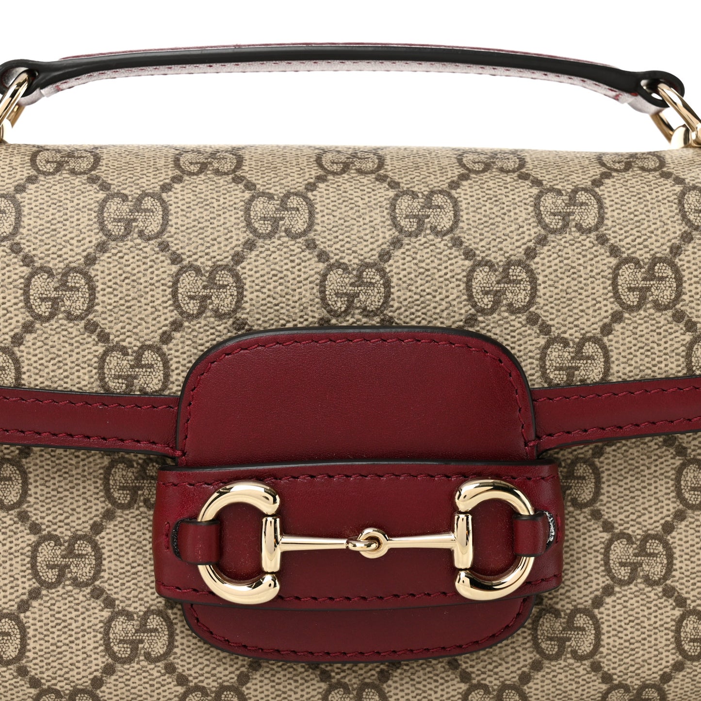 GG Supreme Monogram Horsebit 1955 Small Soft Top Handle Shoulder Bag Beige Dark Red