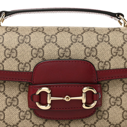 Gucci GG Supreme Monogram Horsebit 1955 Small Soft Top Handle Shoulder Bag Beige Dark Red 8 of 12
