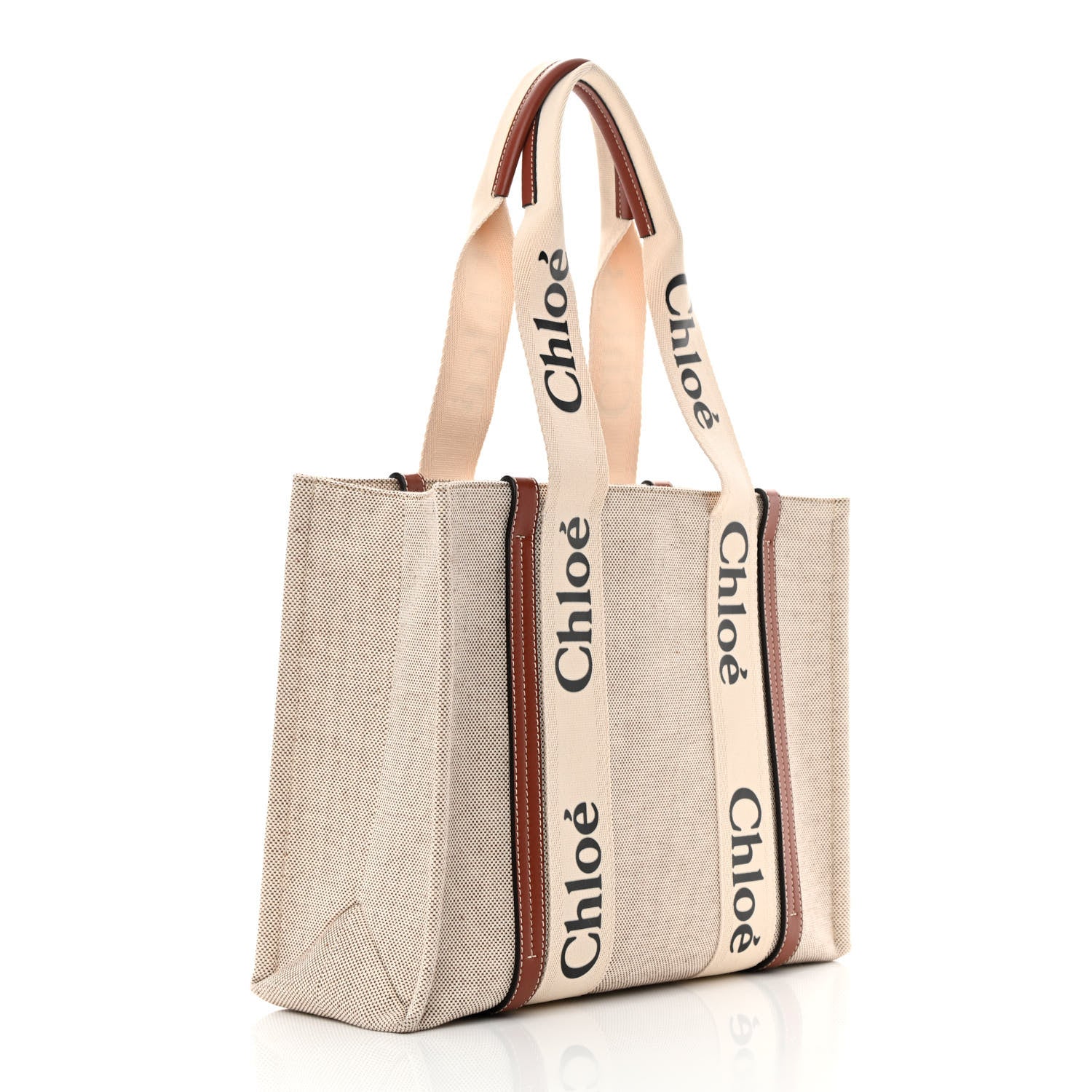 Chloe Cotton Calfskin Medium Woody Ribbon Tote White Brown 3 of 12