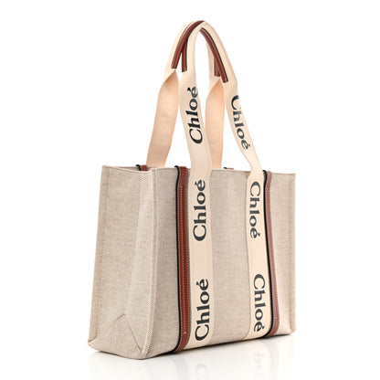 Chloe Cotton Calfskin Medium Woody Ribbon Tote White Brown 3 of 12