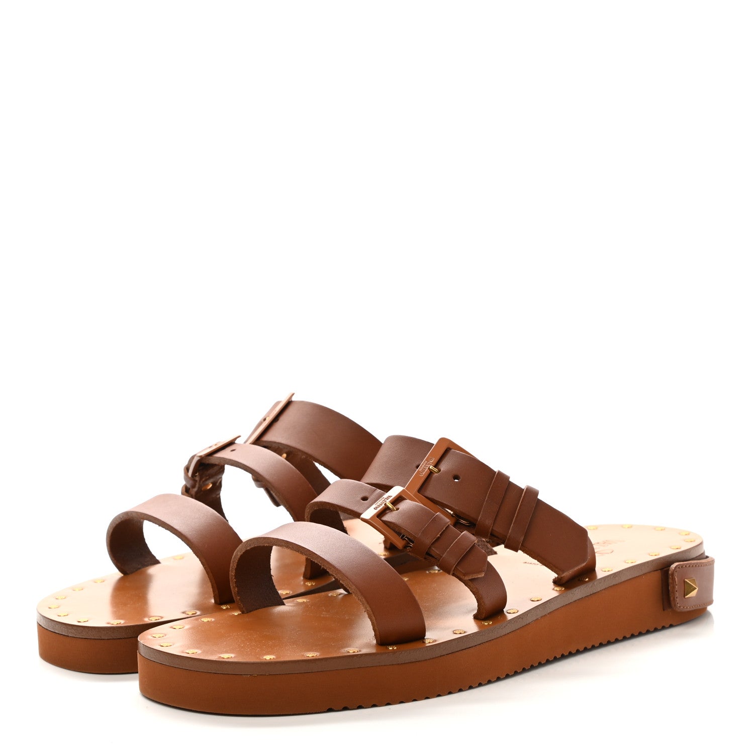 Valentino Garavani Calfskin Buckled Slide Sandals 39 Tan 3 of 9
