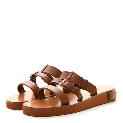 Valentino Garavani Calfskin Buckled Slide Sandals 39 Tan 3 of 9