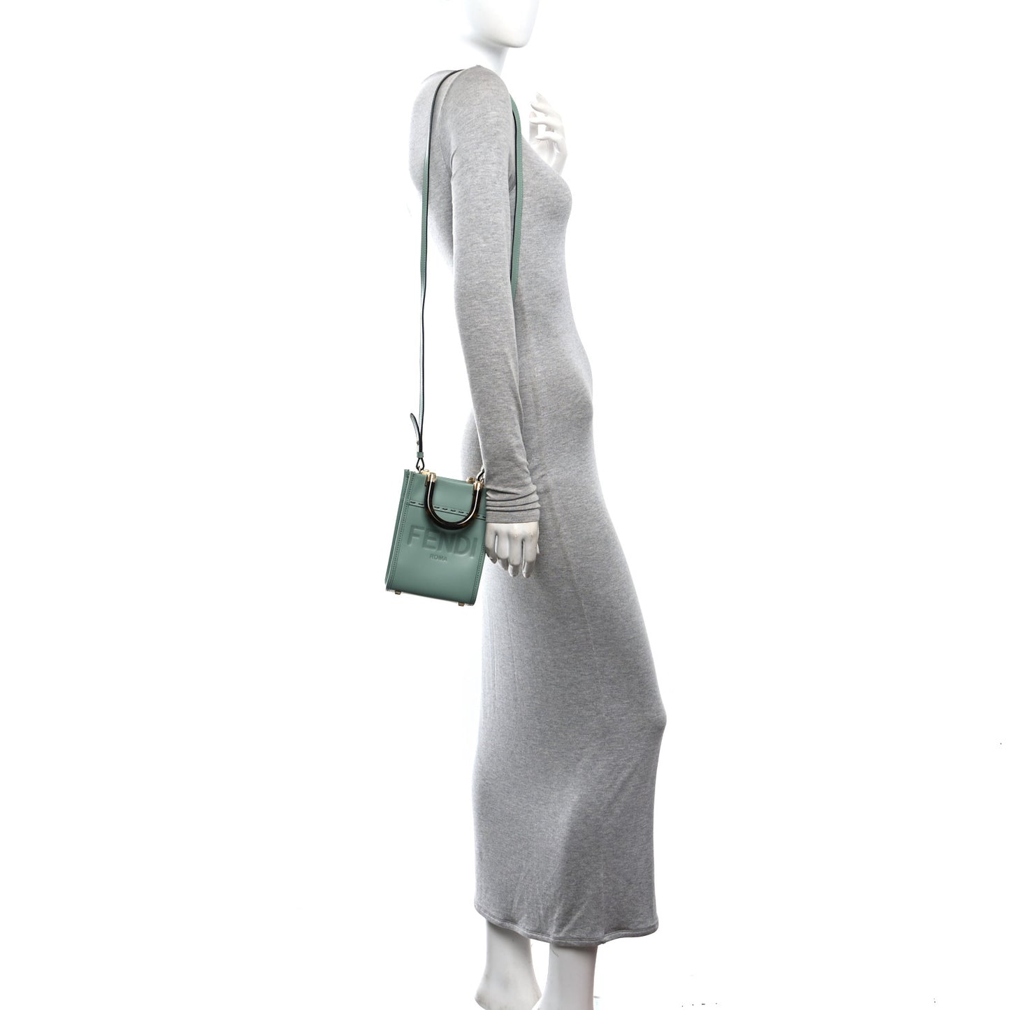 Vitello King Plexiglass Logo Embossed Mini Fendi Sunshine Shopper Tote Menta