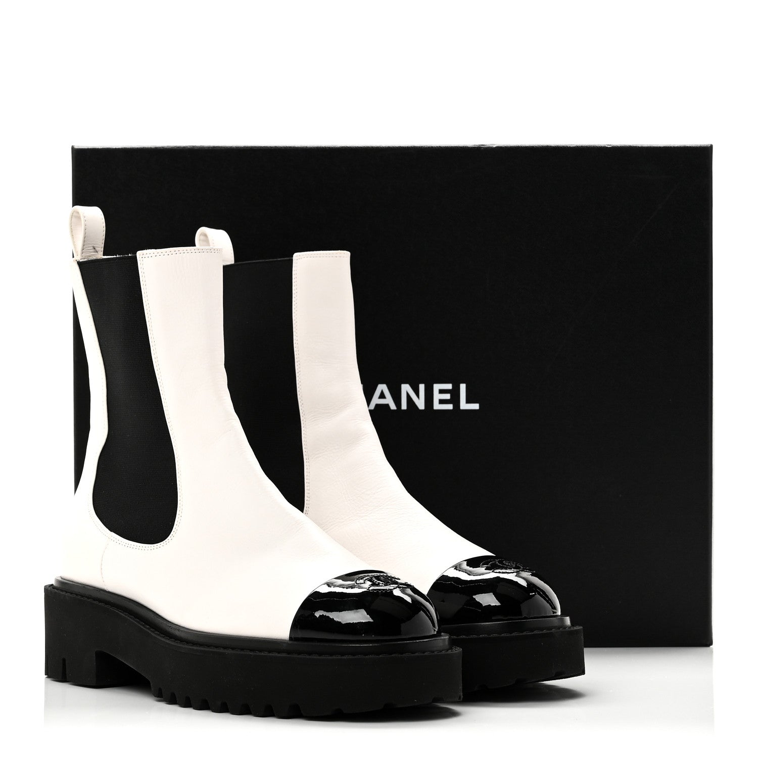 Chanel Patent Calfskin Cap Toe CC Ankle Boots 39 White Black 11 of 11