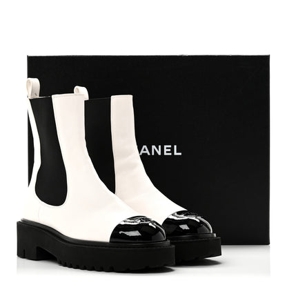 Chanel Patent Calfskin Cap Toe CC Ankle Boots 39 White Black 11 of 11