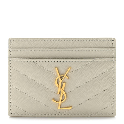 Saint Laurent Grain De Poudre Matelasse Chevron Monogram Credit Card Case Crema Soft 1 of 8