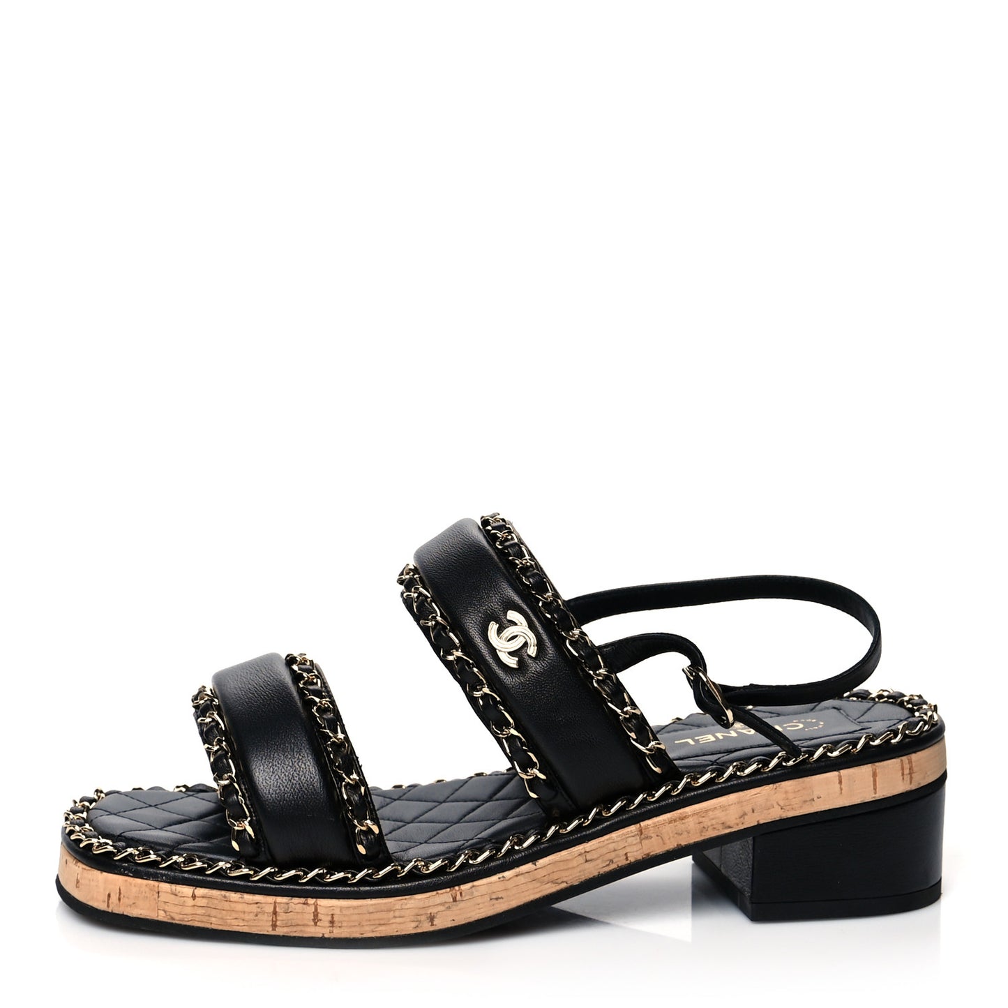 Lambskin Cork Chain Sandals 39 Black