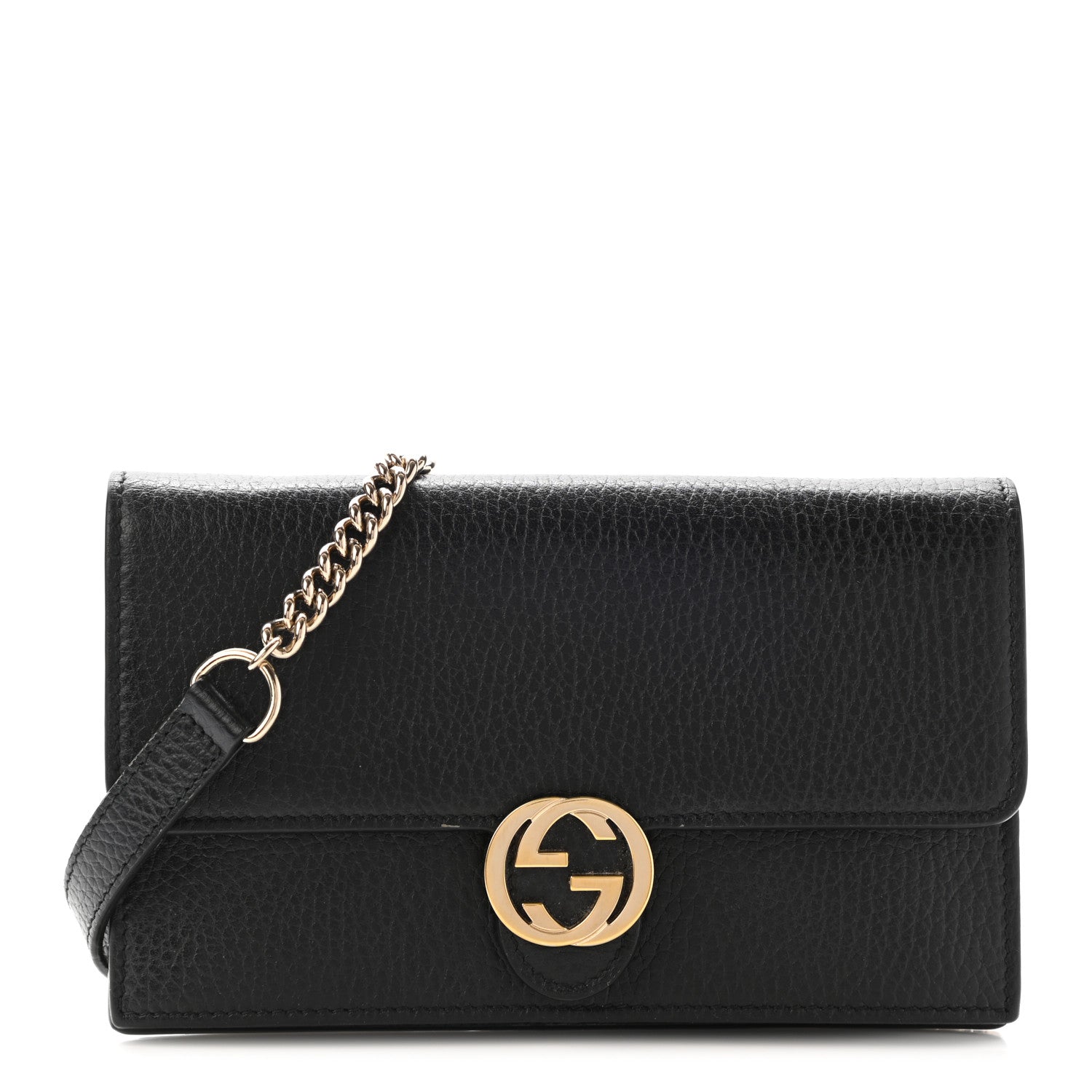 Gucci Dollar Calfskin Interlocking G Chain Wallet Black 1 of 15