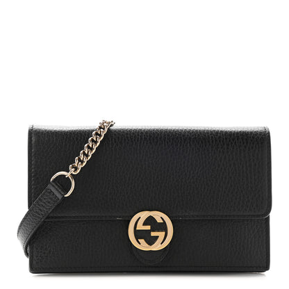 Gucci Dollar Calfskin Interlocking G Chain Wallet Black 1 of 15