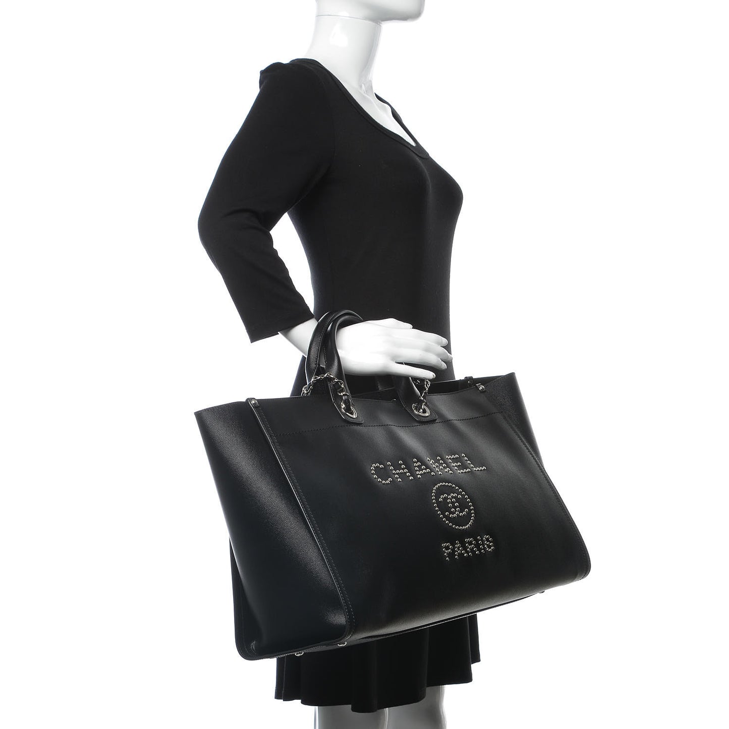 Caviar Extra Large Studded Deauville Tote Black