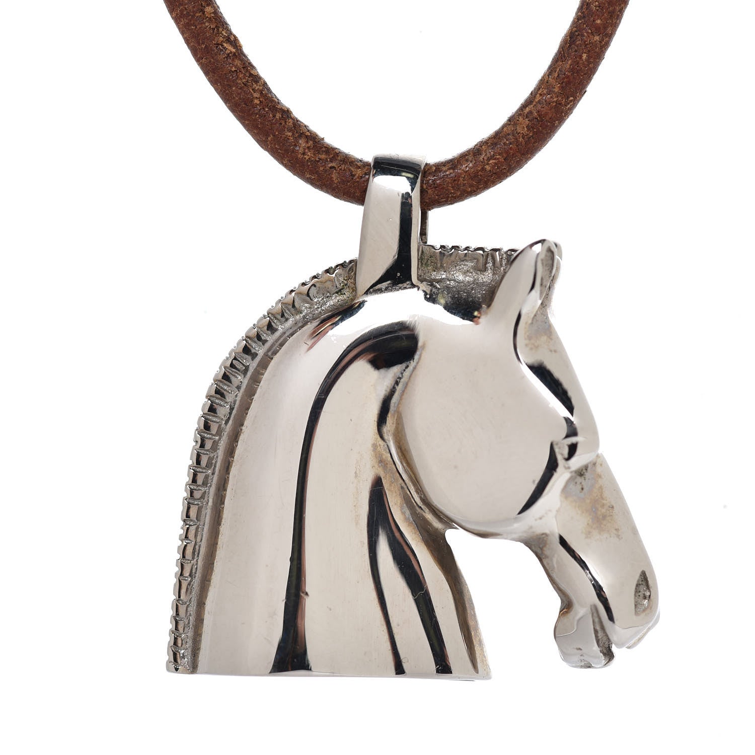 Hermes Palladium Natural Bridle Horse Head Pendant Necklace Bouton 5 of 6