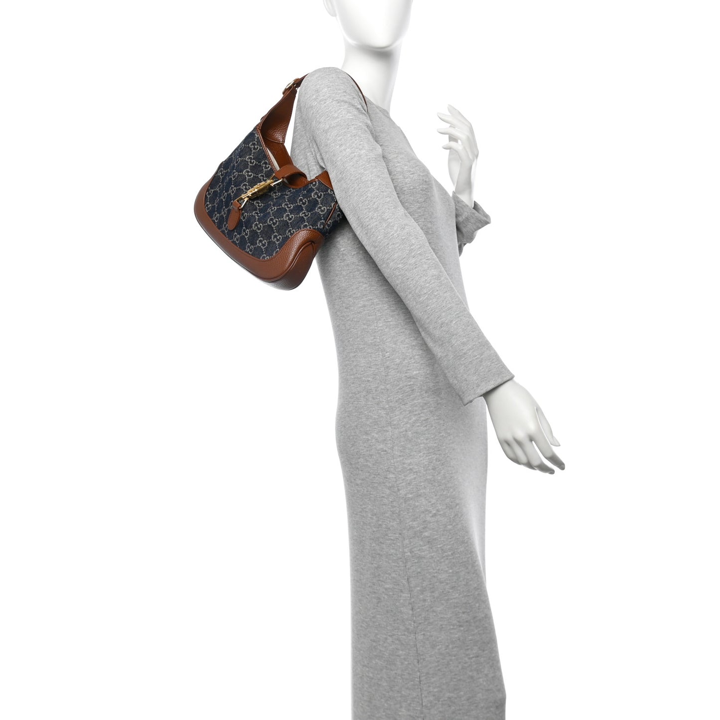 New Denim GG Monogram Calfskin Small Jackie 1961 Hobo Blue Tea Cuir