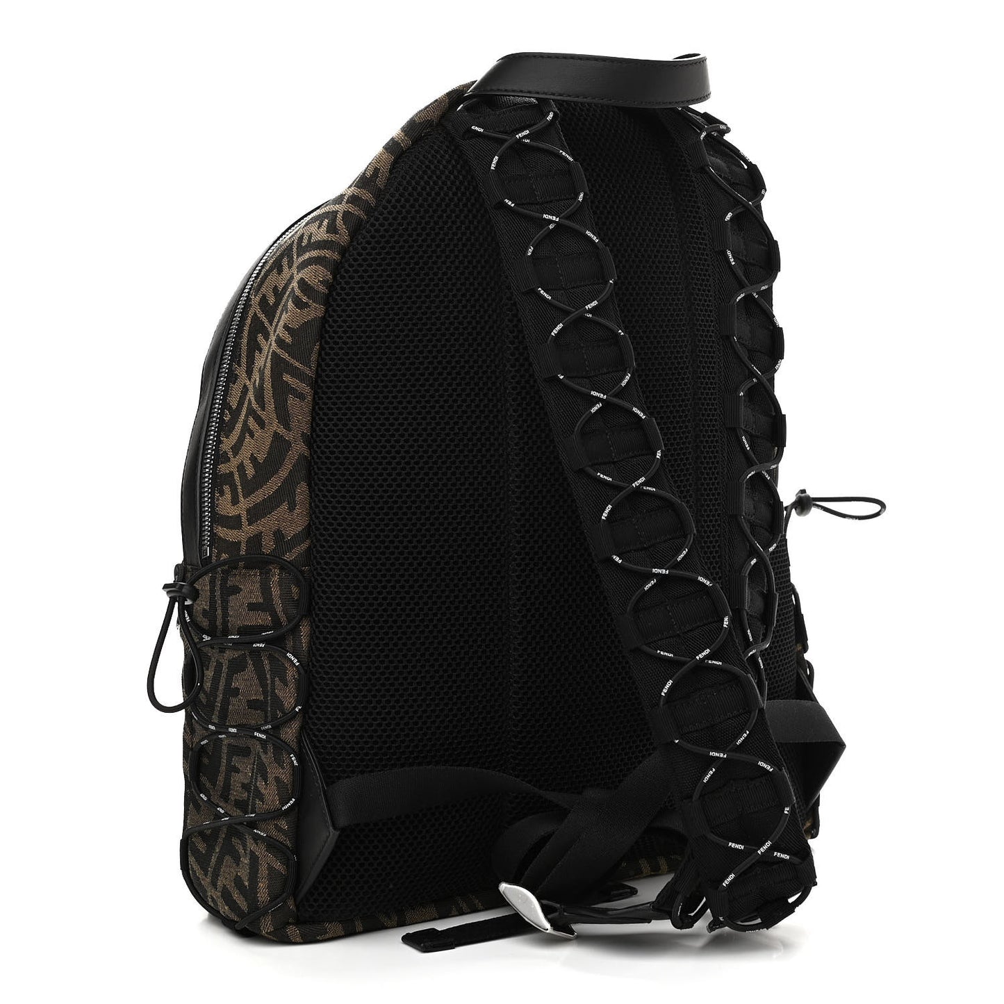 X SARAH COLEMAN Fabric Jacquard Vitello Grace Light Woven Lanyard FF Vertigo Pouch Pocket Backpack Tobacco Moro Black