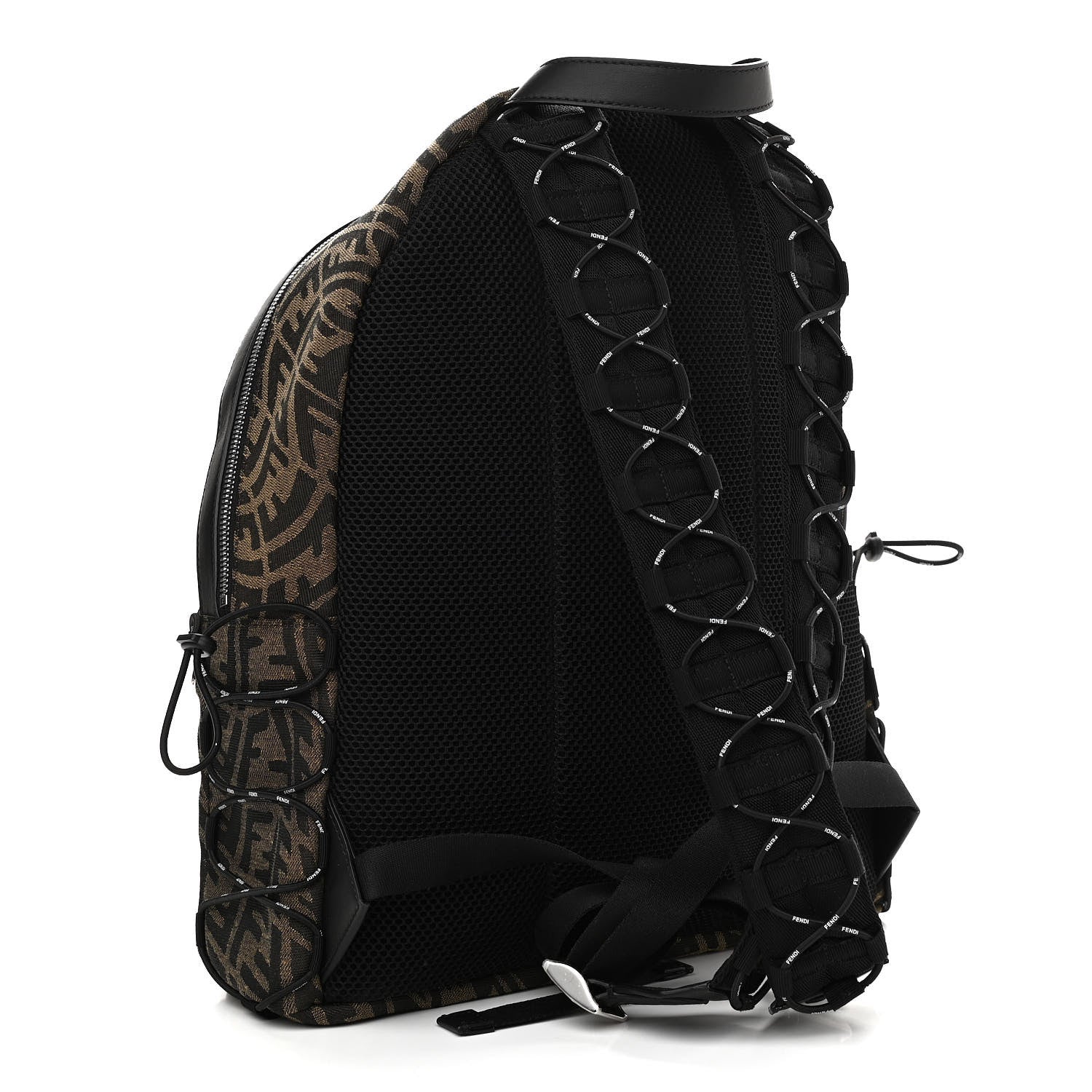 Fendi X SARAH COLEMAN Fabric Jacquard Vitello Grace Light Woven Lanyard FF Vertigo Pouch Pocket Backpack Tobacco Moro Black 3 of 10