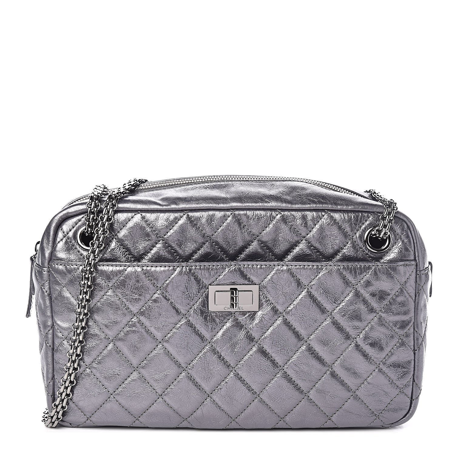 Chanel Metallic Aged Calfskin Quilted Medium Reissue Camera Case Dark Silver 1 of 11