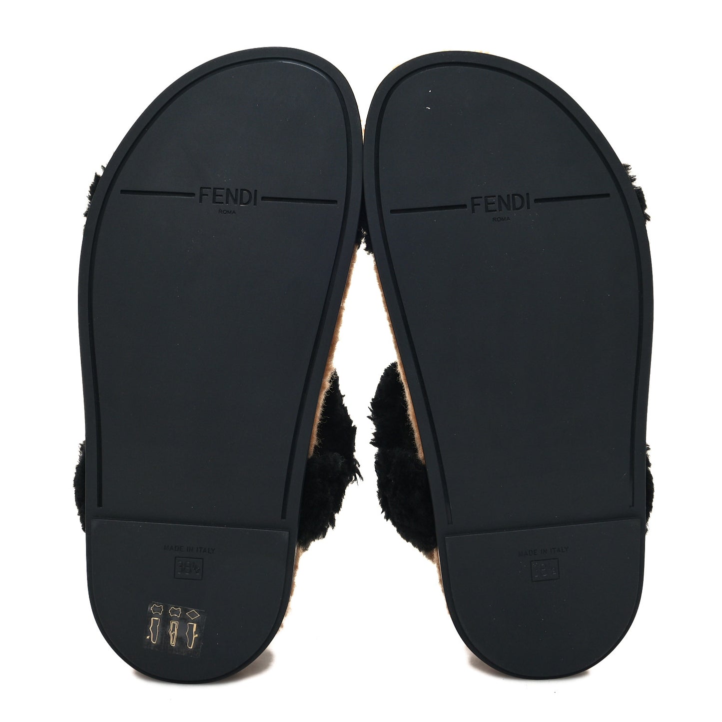 Shearling FF Fendi Feel Sandals 38.5 Tobacco Black