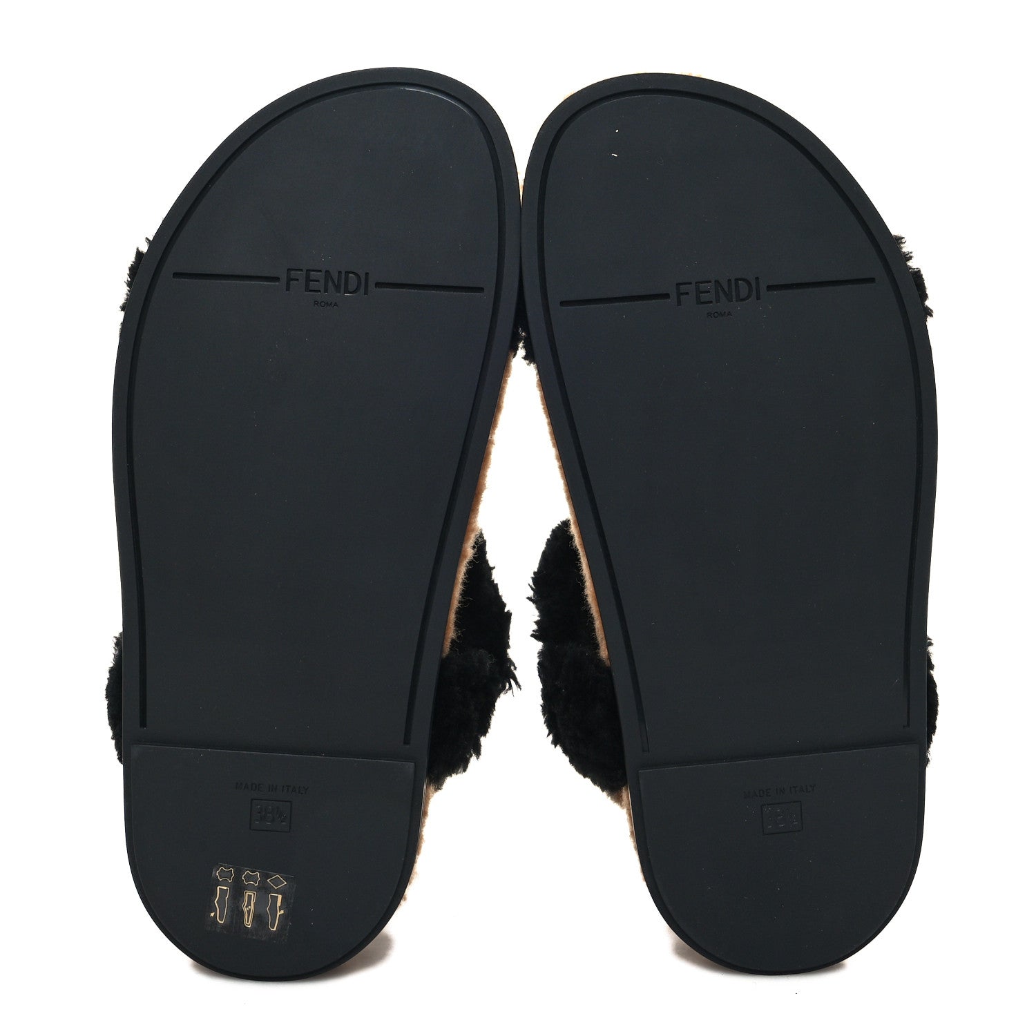 Fendi Shearling FF Fendi Feel Sandals 38.5 Tobacco Black 5 of 8