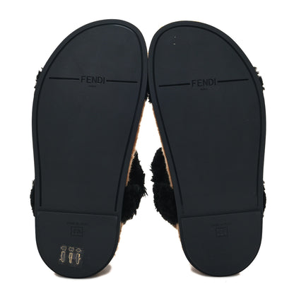Fendi Shearling FF Fendi Feel Sandals 38.5 Tobacco Black 5 of 8