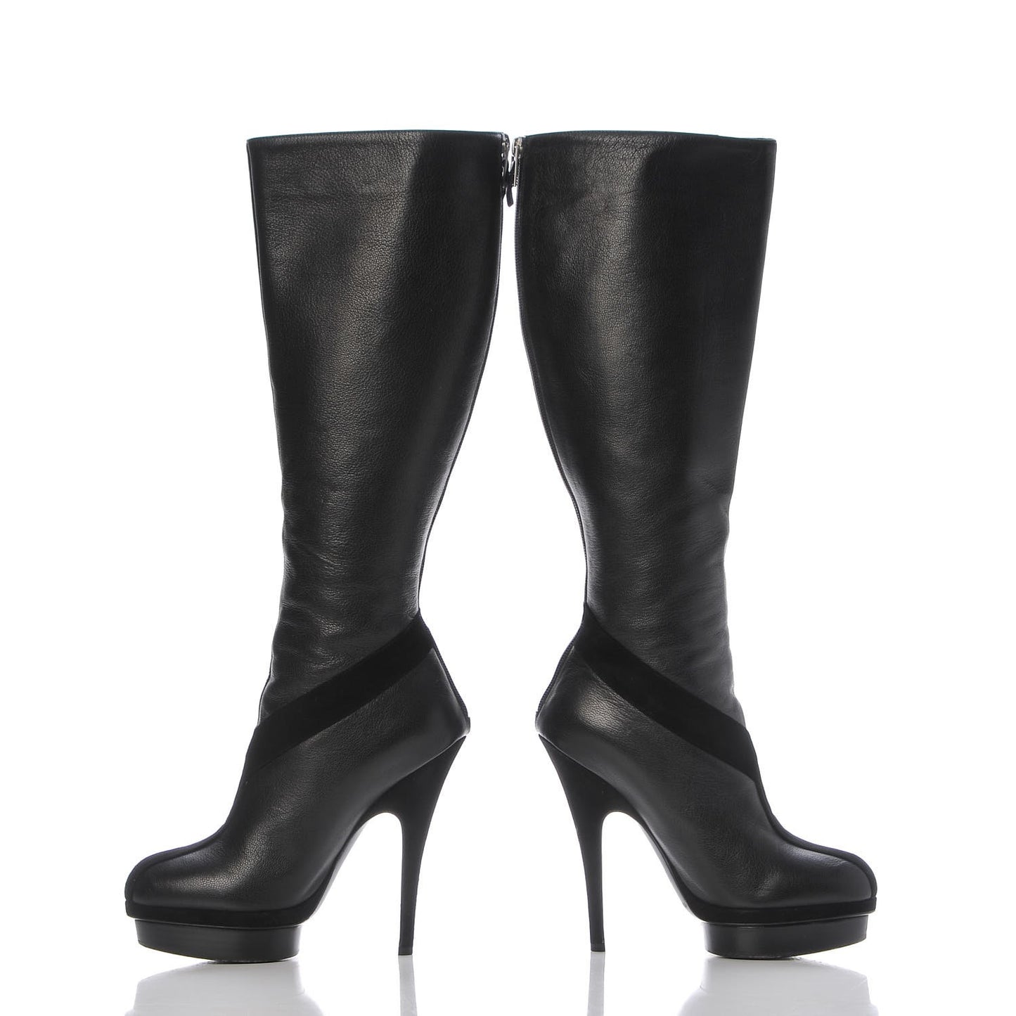 Calfskin Suede Y Tribute 105 Platform Knee High Boots 38.5 Black