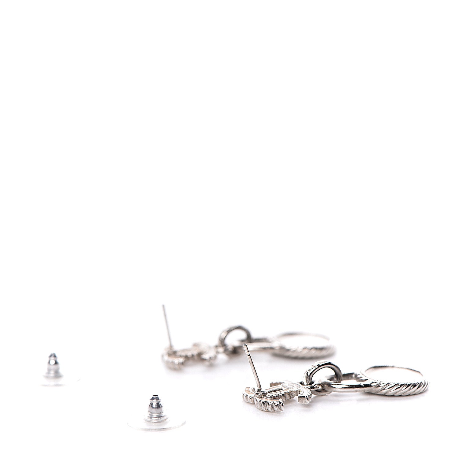 Chanel Ruthenium Crystal CC Drop Earrings Blue Silver 3 of 5