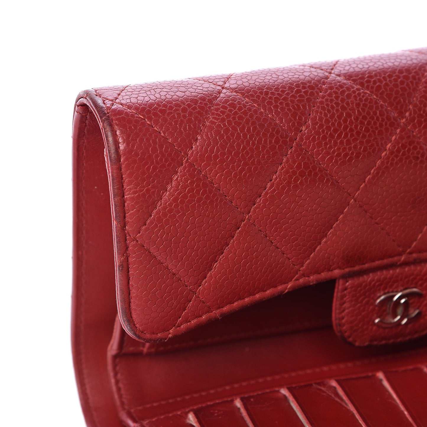 Caviar Quilted Large Flap Wallet Dark Red