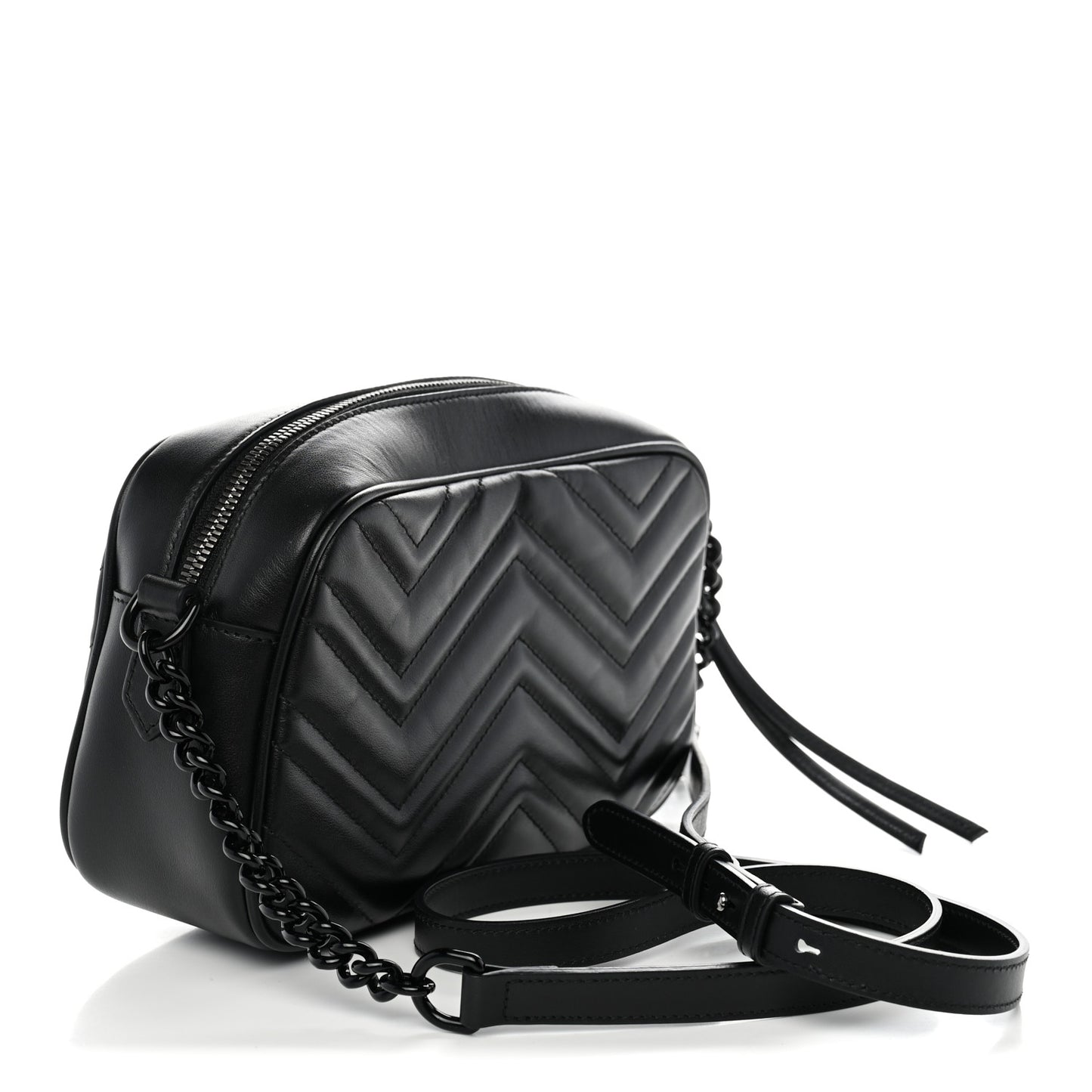 Calfskin Matelasse Monochrome Small GG Marmont Chain Shoulder Bag Black