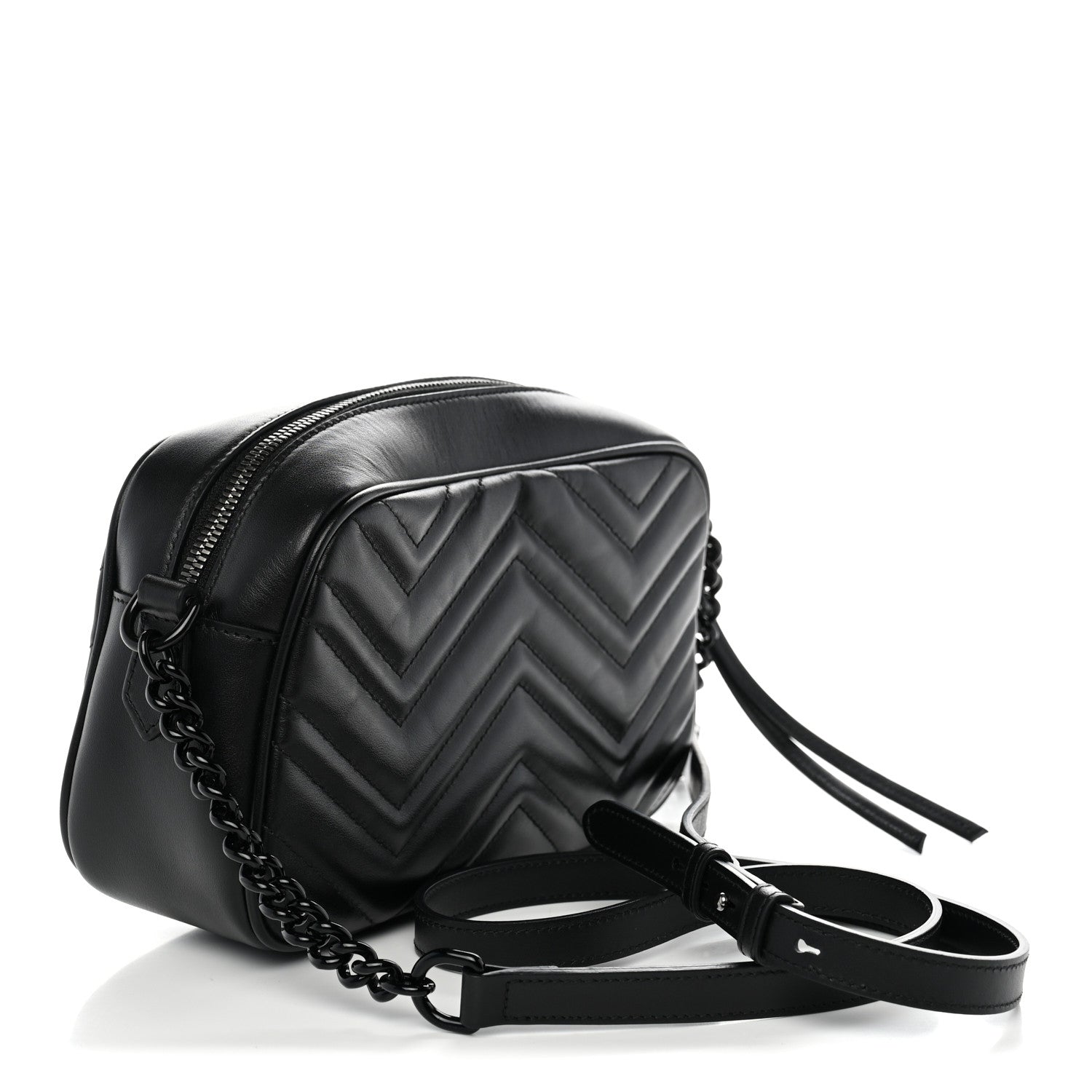 Gucci Calfskin Matelasse Monochrome Small GG Marmont Chain Shoulder Bag Black 2 of 10