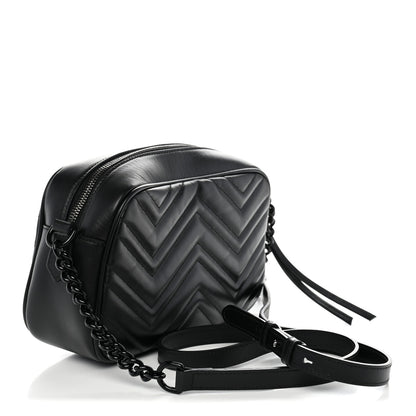 Gucci Calfskin Matelasse Monochrome Small GG Marmont Chain Shoulder Bag Black 2 of 10