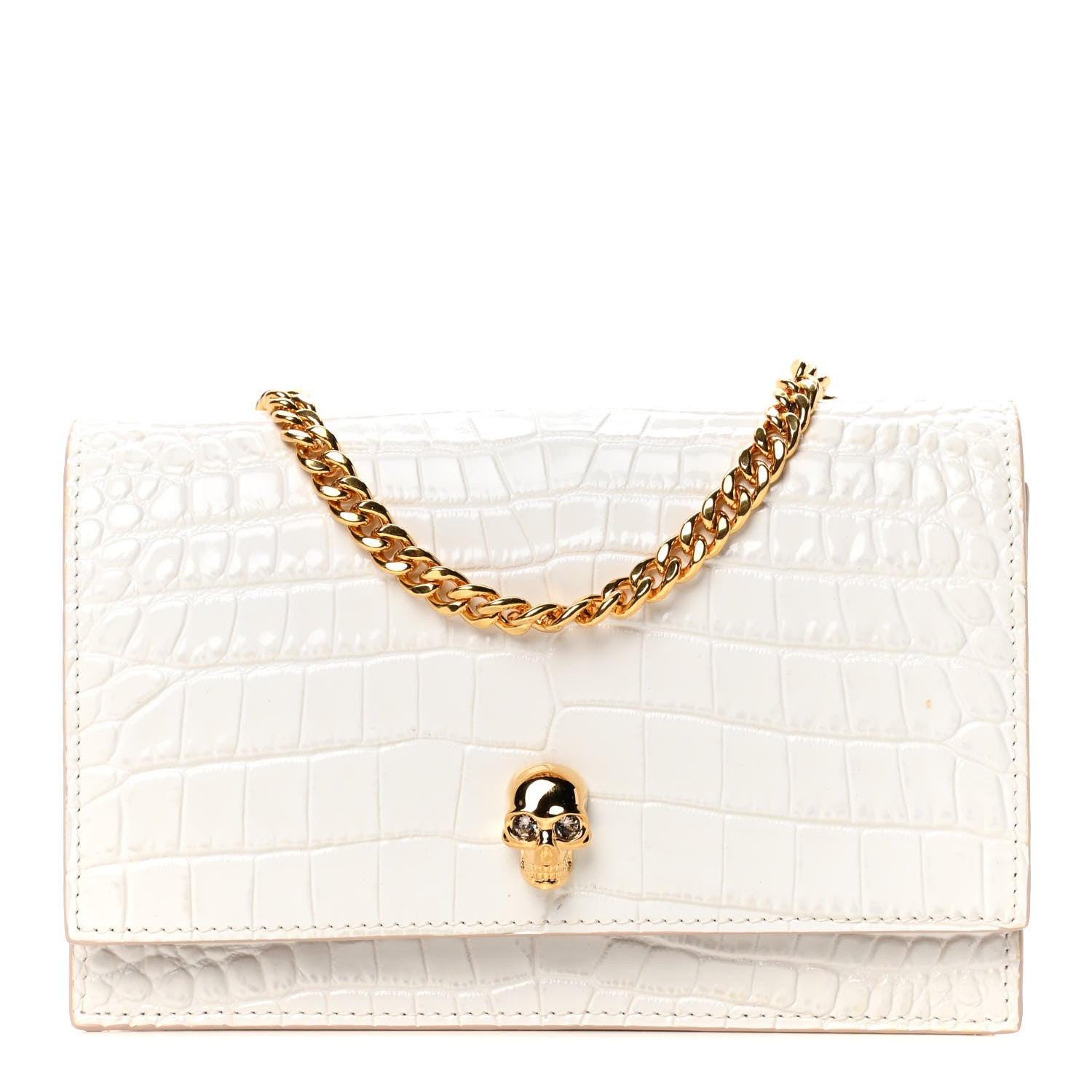 Alexander McQueen Calfskin Crocodile Embossed Skull Mini Crossbody Bag White 1 of 4