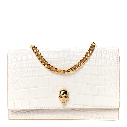 Alexander McQueen Calfskin Crocodile Embossed Skull Mini Crossbody Bag White 1 of 4