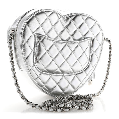 Chanel Metallic Lambskin Quilted Large CC In Love Heart Bag Silver 3 of 13