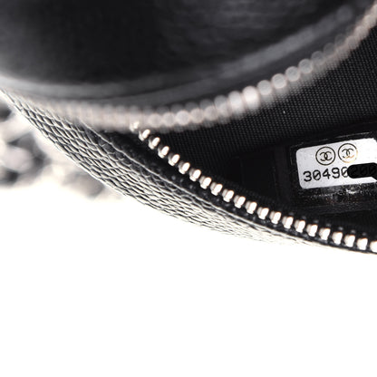 Chanel Caviar Camellia Embossed Round Clutch With Chain Black 7 of 13