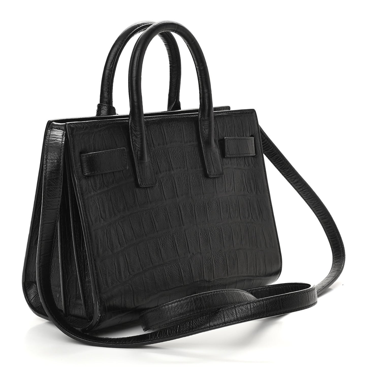 Calfskin Crocodile Embossed Nano Sac De Jour Black