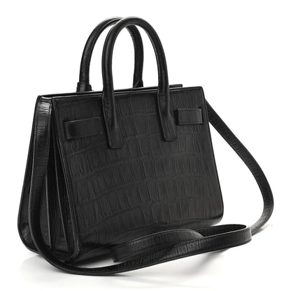 Saint Laurent Calfskin Crocodile Embossed Nano Sac De Jour Black 3 of 13