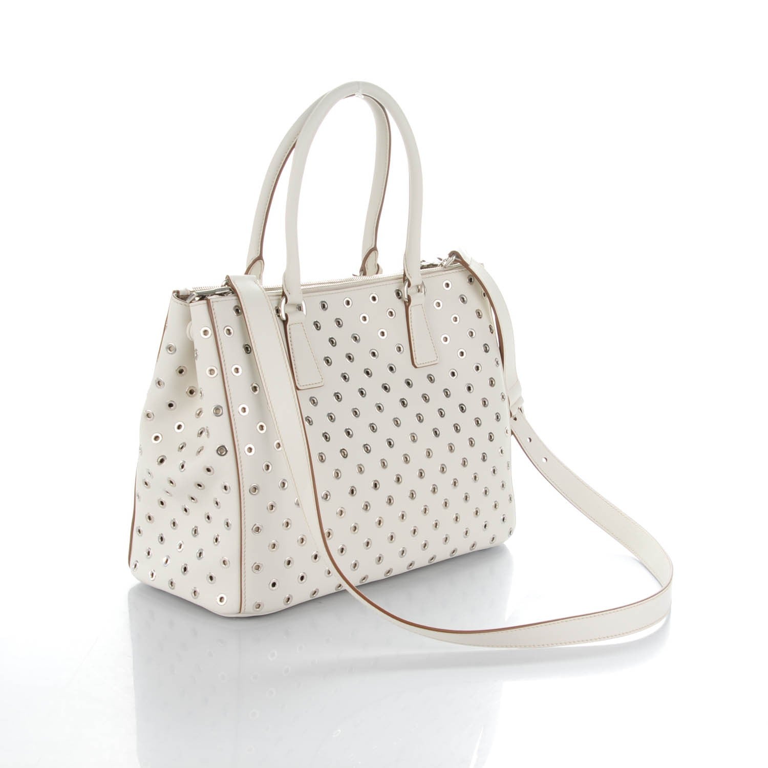 Prada City Calf Grommet Large Double Zip Tote Talco 3 of 7