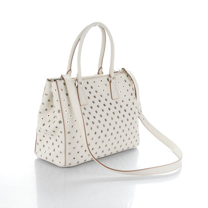Prada City Calf Grommet Large Double Zip Tote Talco 3 of 7