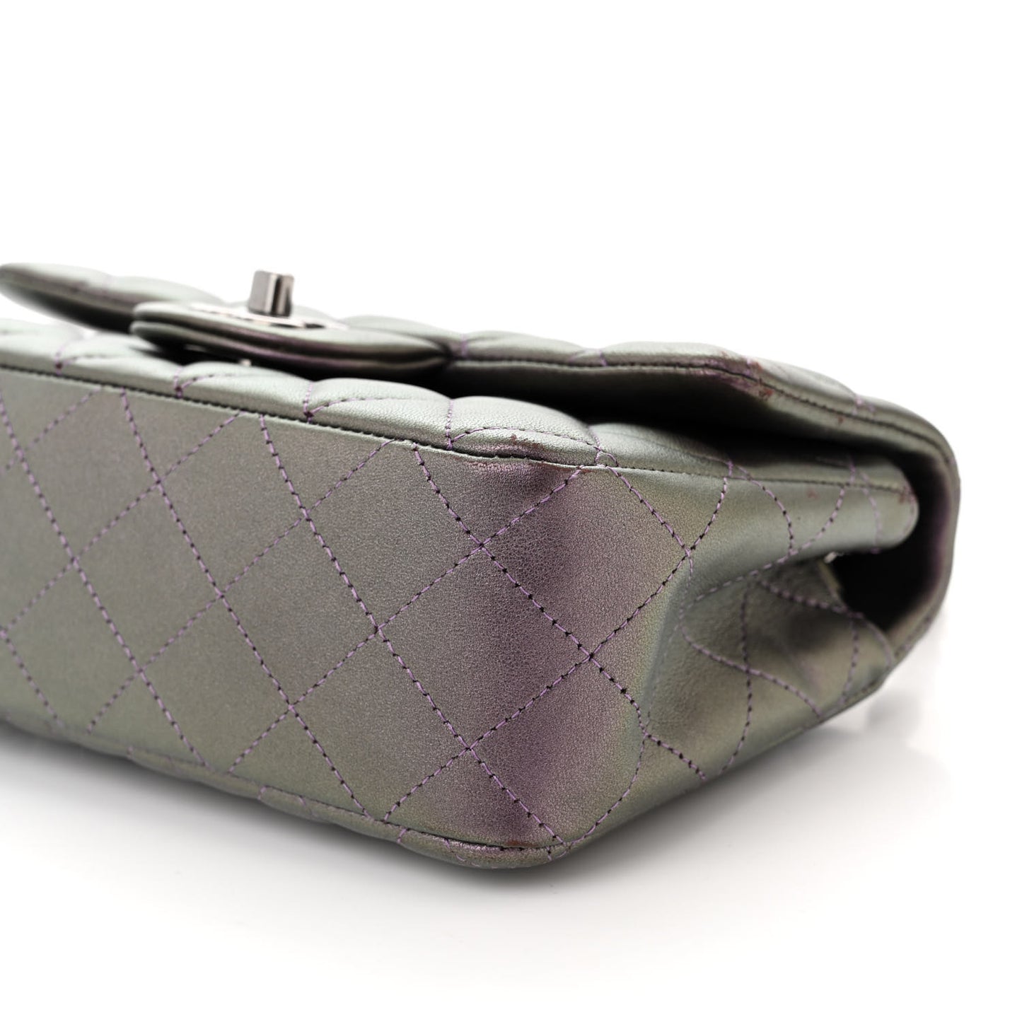 Iridescent Lambskin Quilted Mini Rectangular Flap Dark Purple