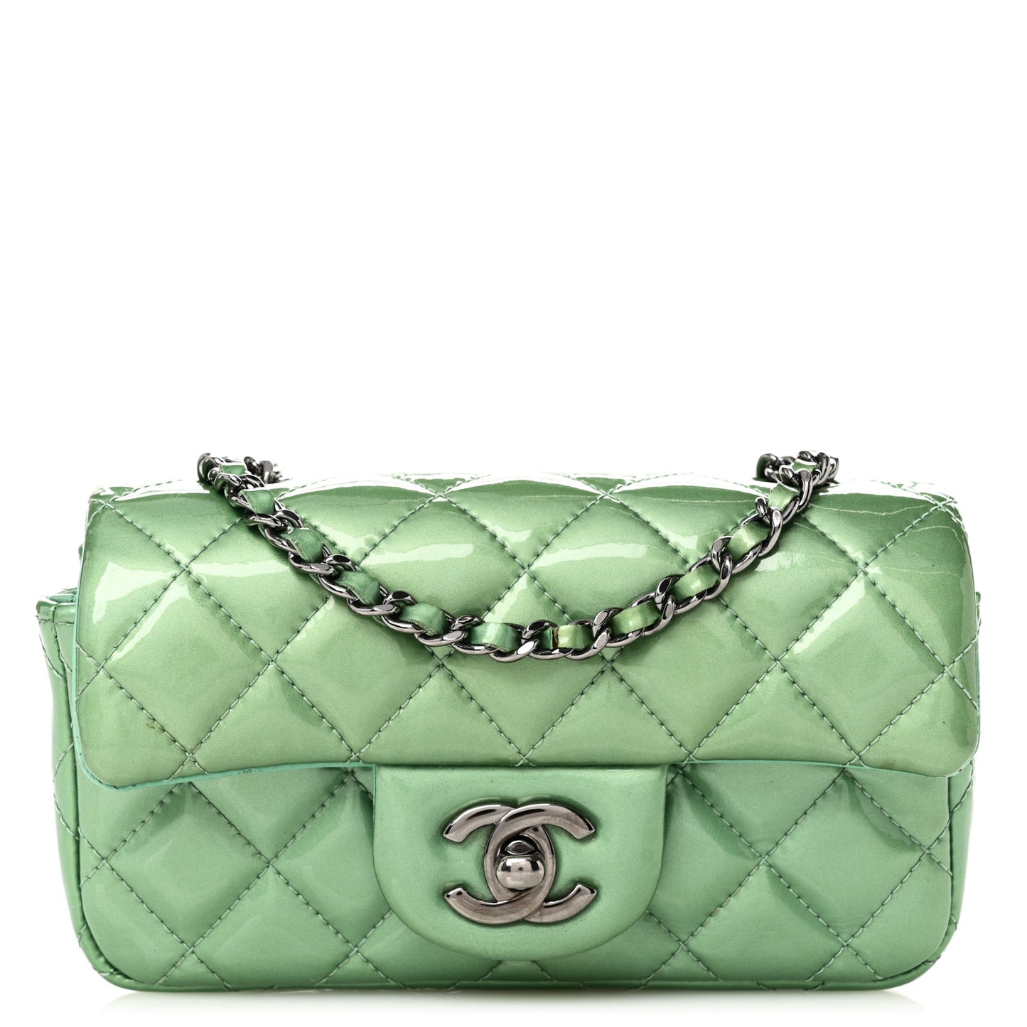 Patent Quilted Extra Mini Flap Green
