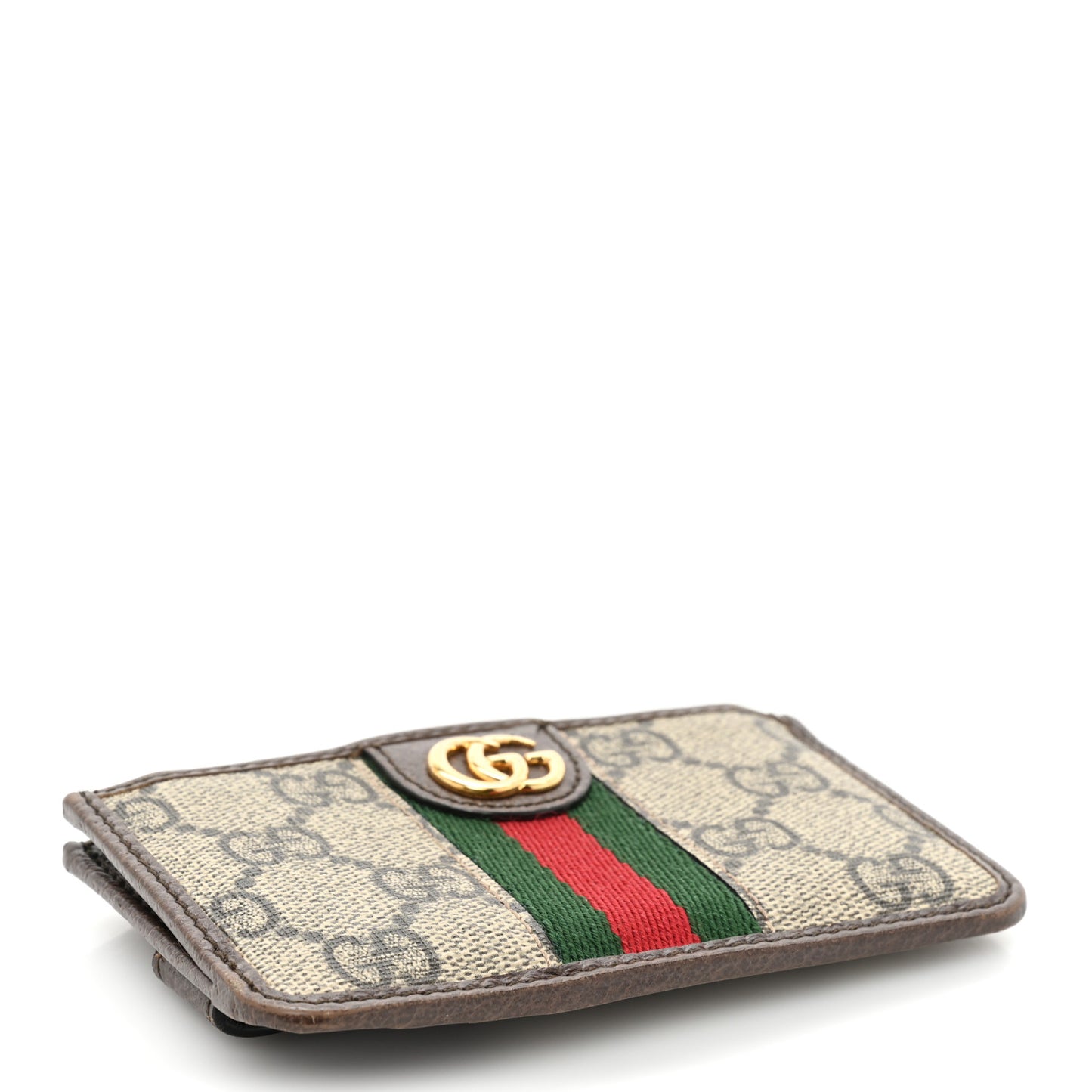GG Supreme Monogram Web Ophidia Zip Card Case Brown